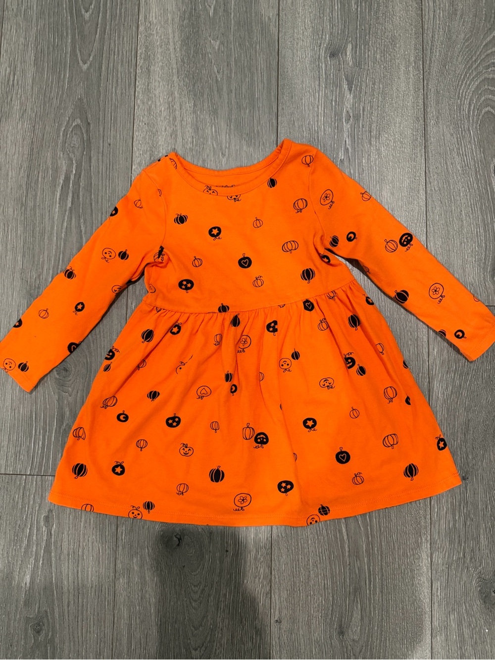 Cat and Jack Orange Pumpkin Print Long-Sleeve Casual Dress size 3T
